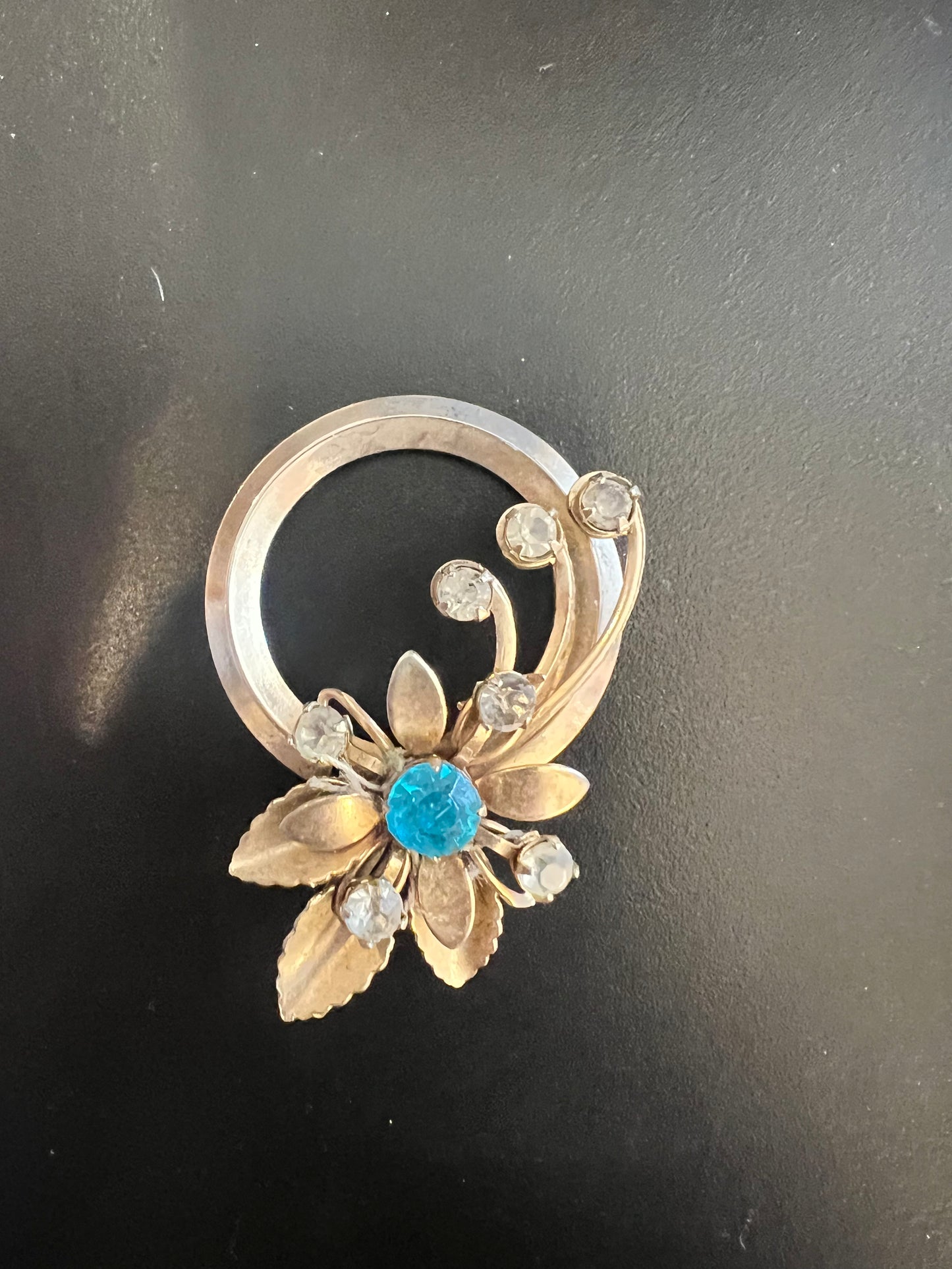 50s Floral and Rhinestone Brooch