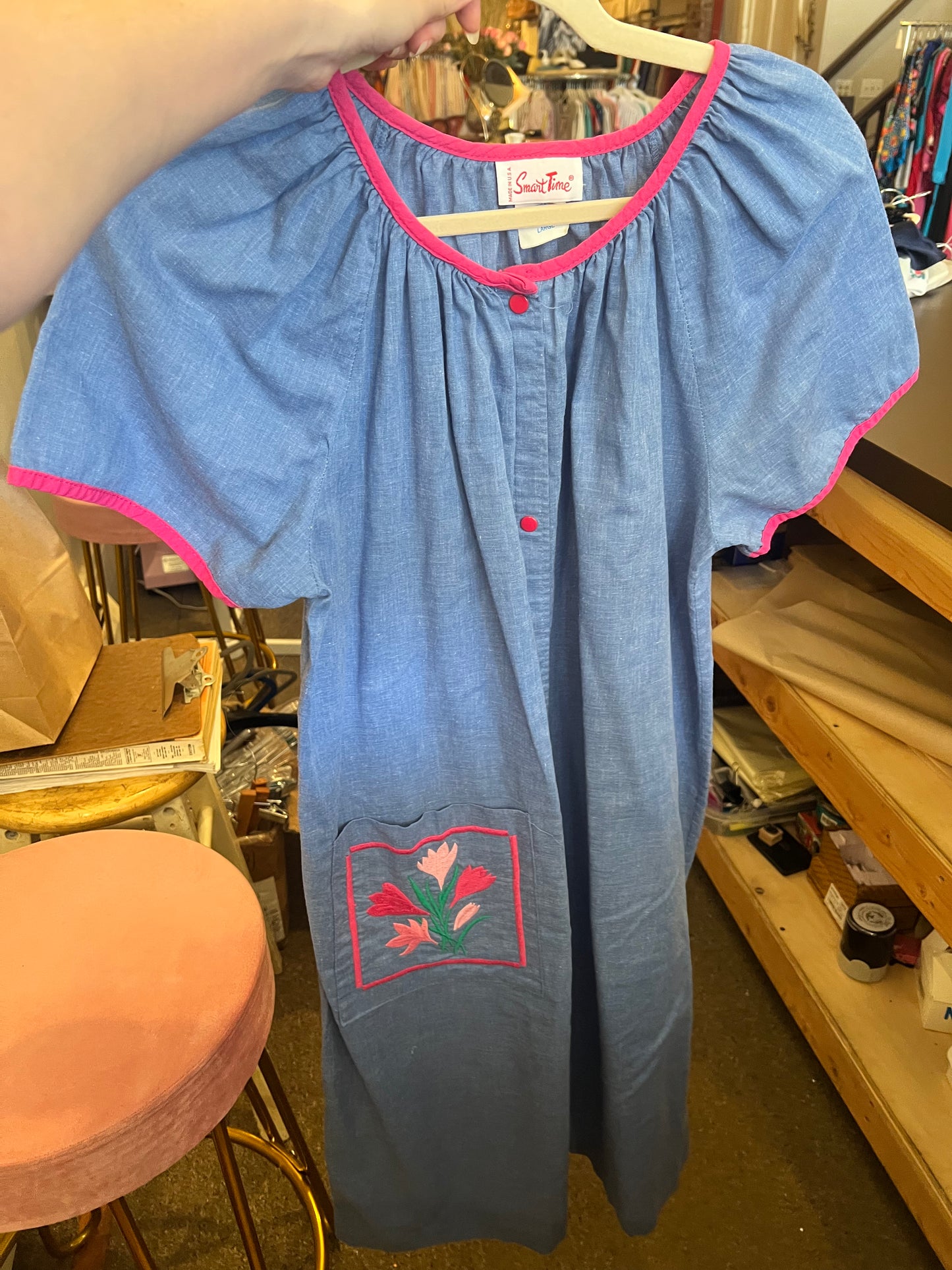 80s Smart Time Embroidered House Dress