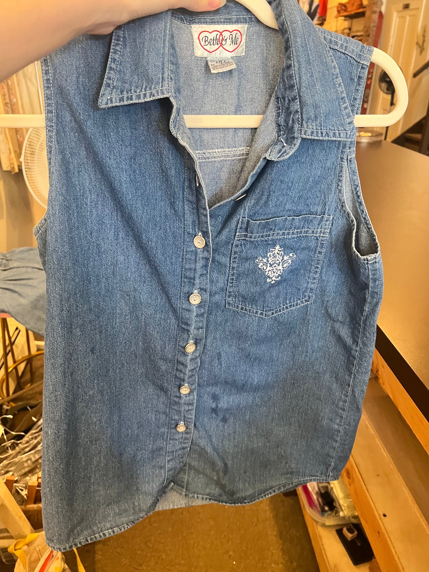 90s Beth & Me Denim Button Down Vest Top