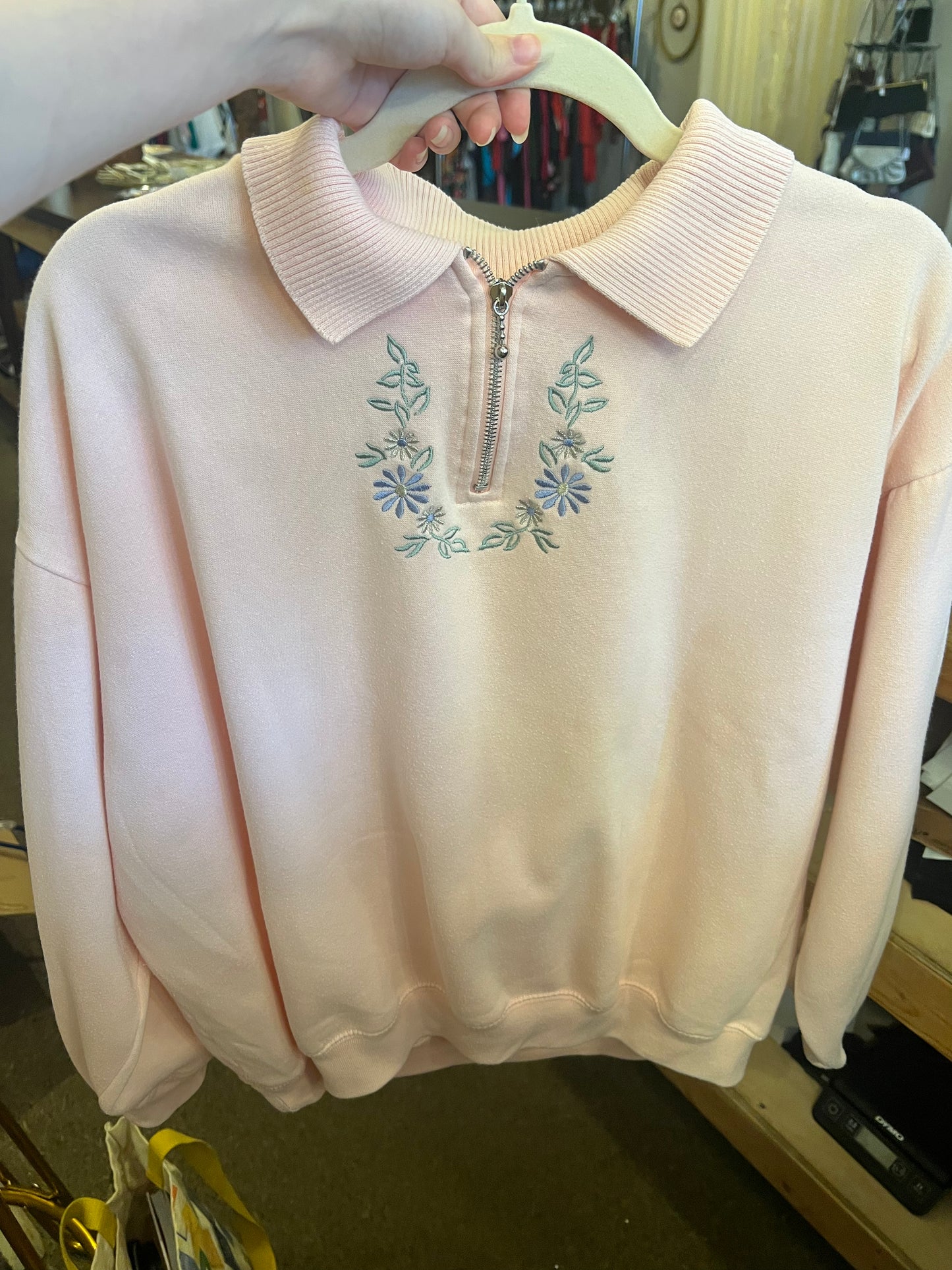 80s/90s Bold Spirit Floral Embroidered Half Zip Sweatshirt