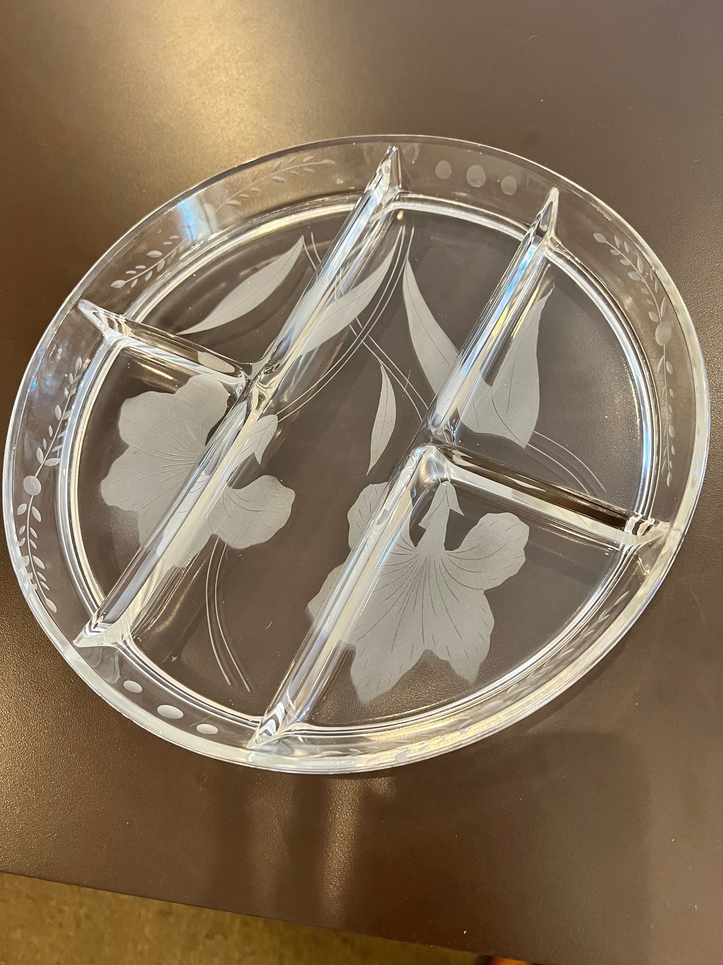 Frosted Flower and Etched Crystal Dish