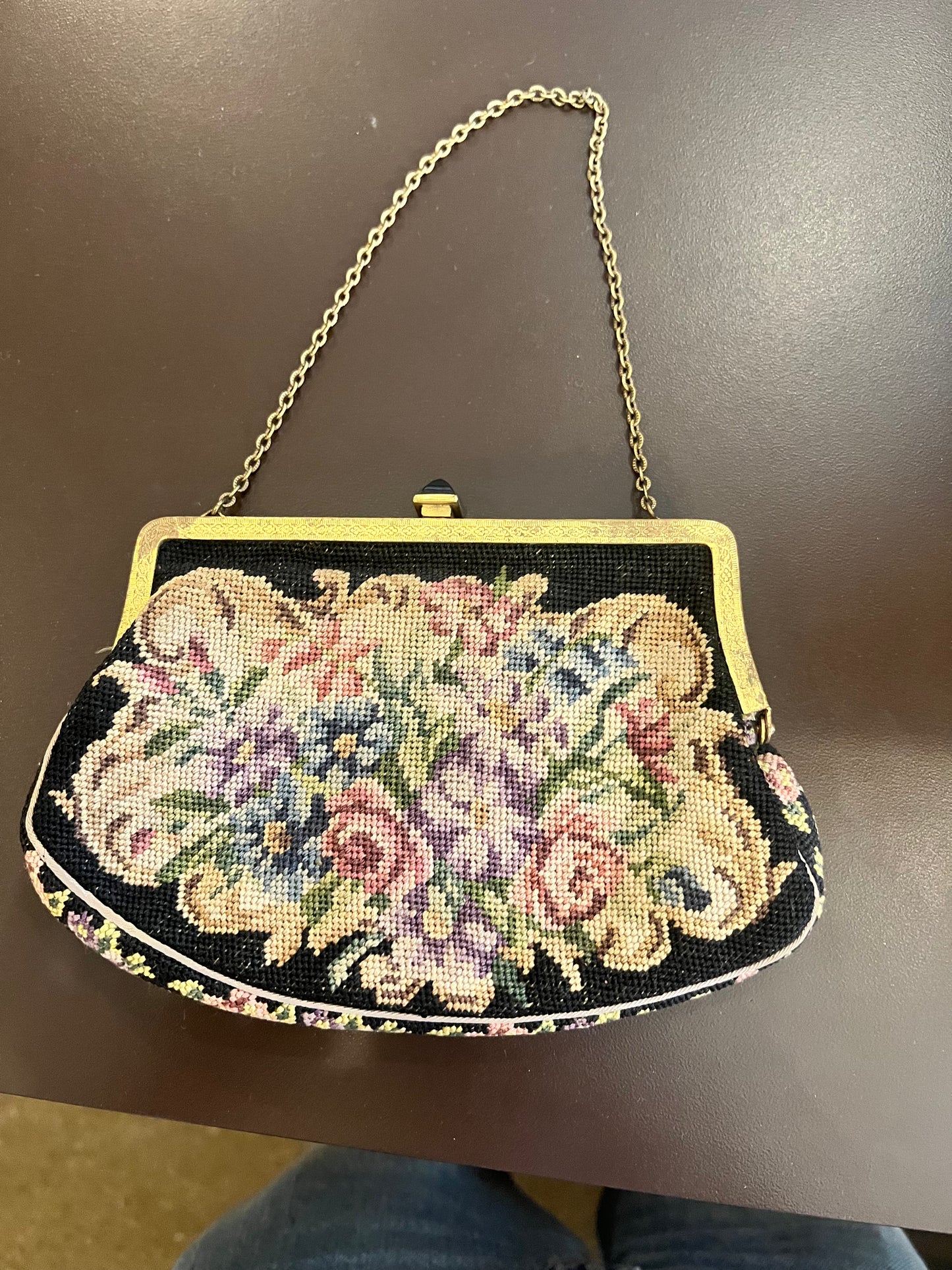 30s Floral Needlepoint Tapestry Purse