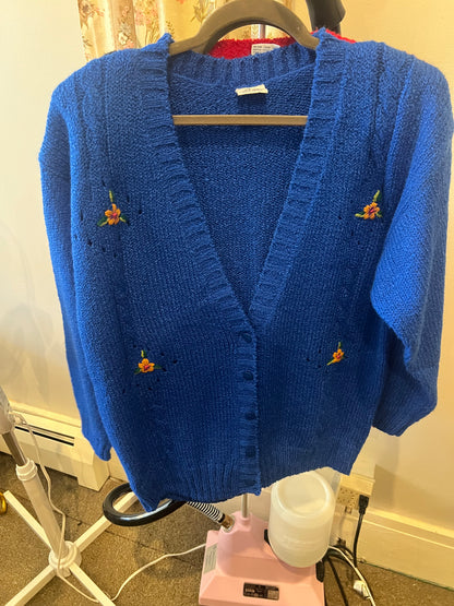80s Michelle Louise Flower Embroidered Cardigan