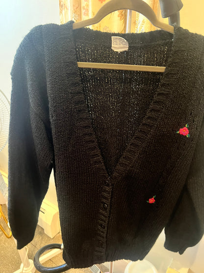 80s Michelle Louise Flower Embroidered Cardigan