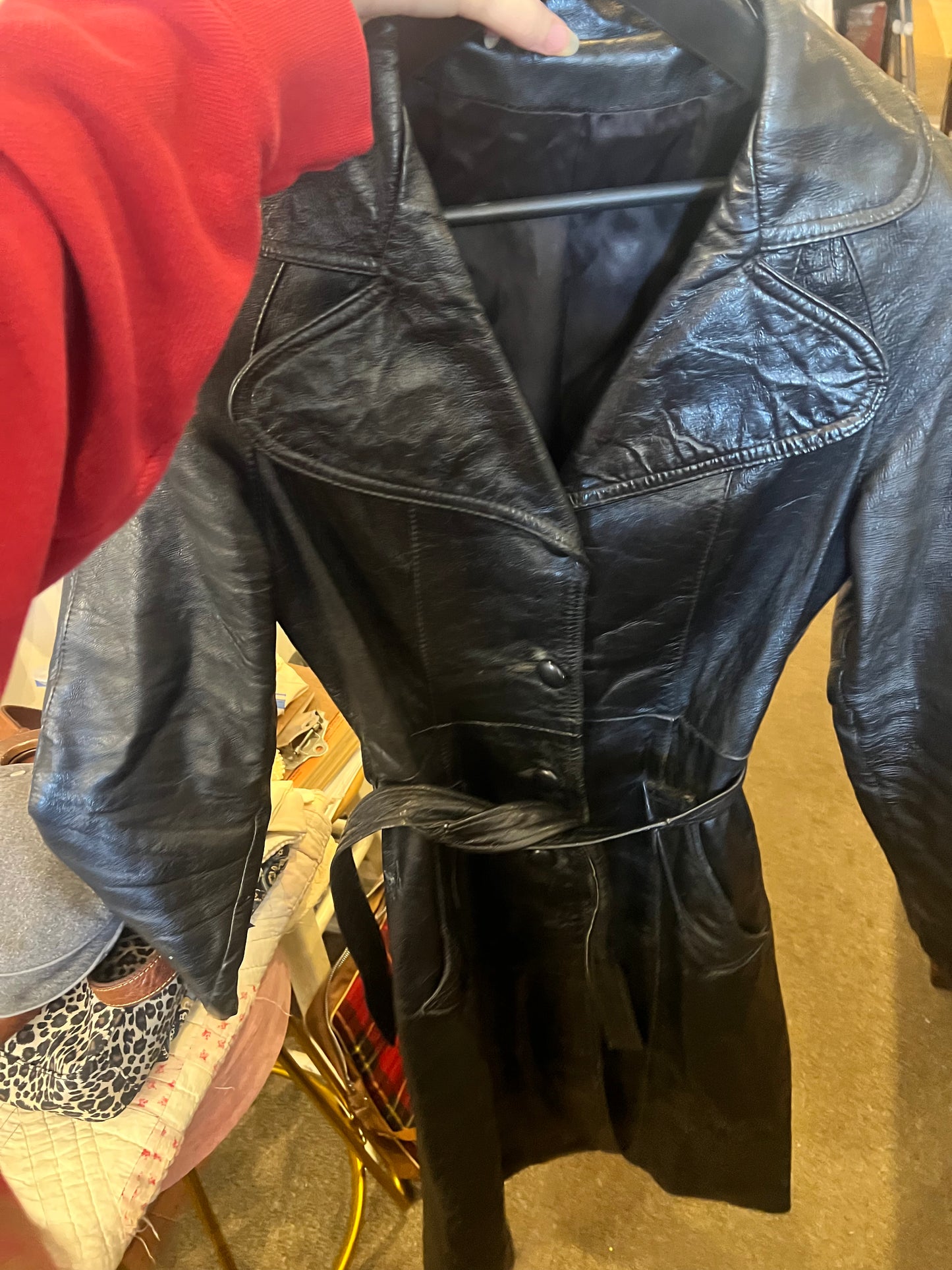 Vintage Leather Button Trench Coat