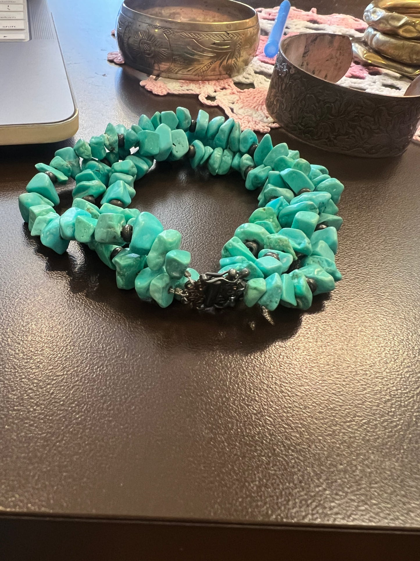 Vintage Turquoise & Silver Triple Stranded Bracelet