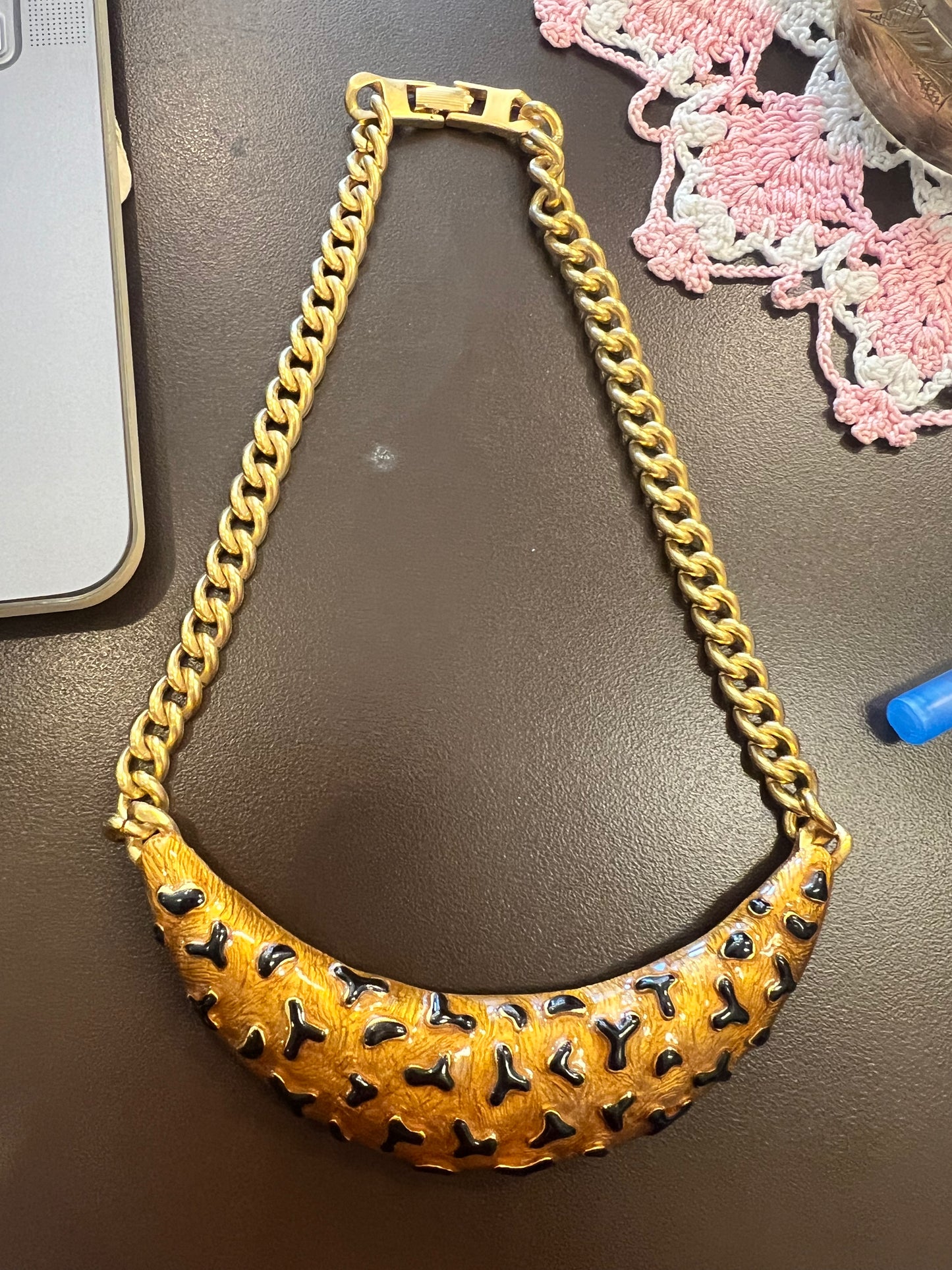 80s Craft Signed Statement Necklace, Gold Plated