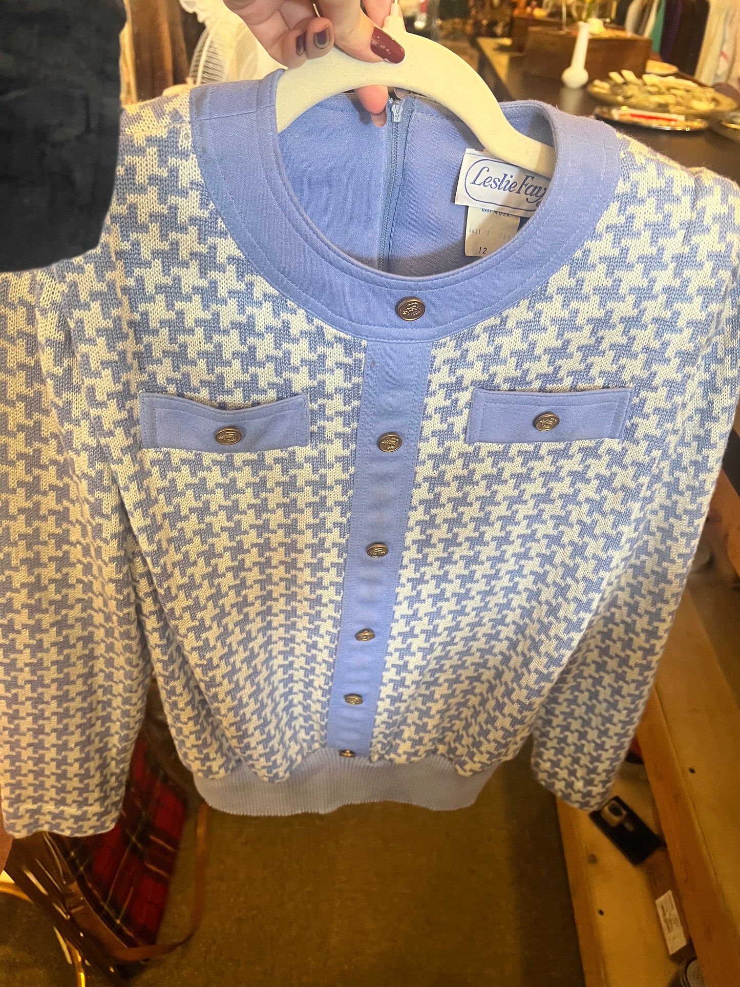 70s Leslie Fay Houndstooth Sweater