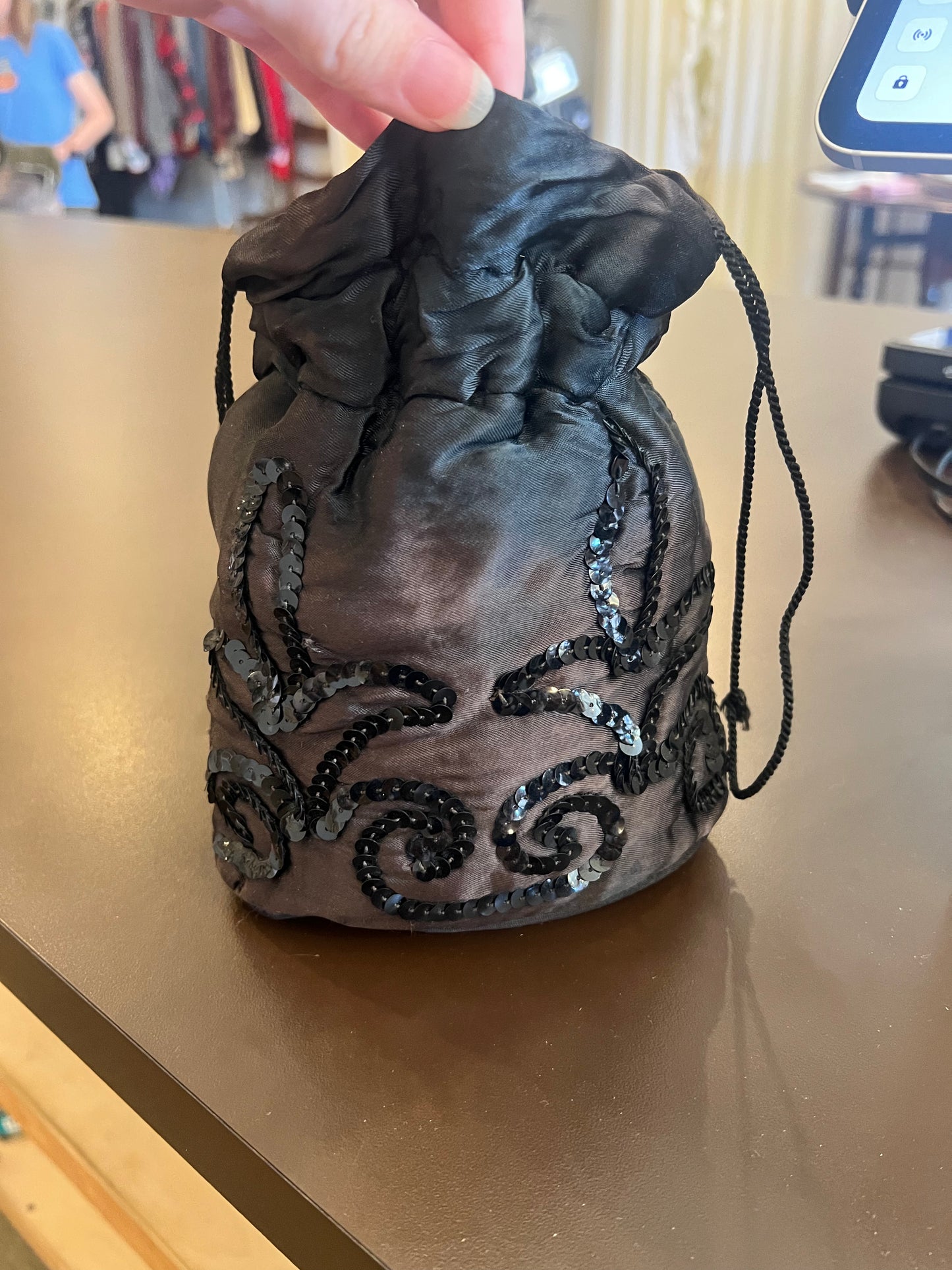 Vintage Sequin Drawstring Bag