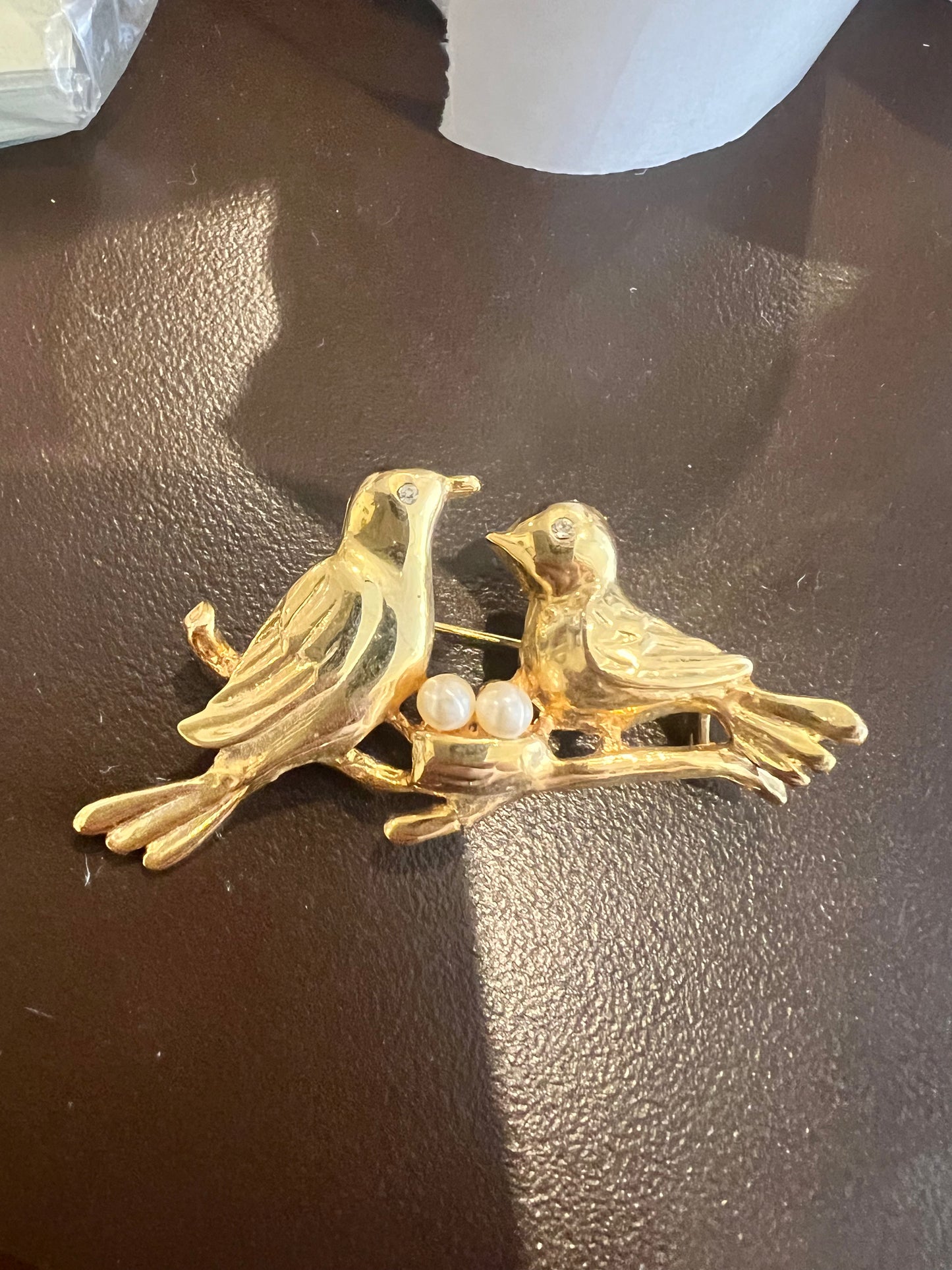 Vintage Gold Tone Birds on Branch Brooch
