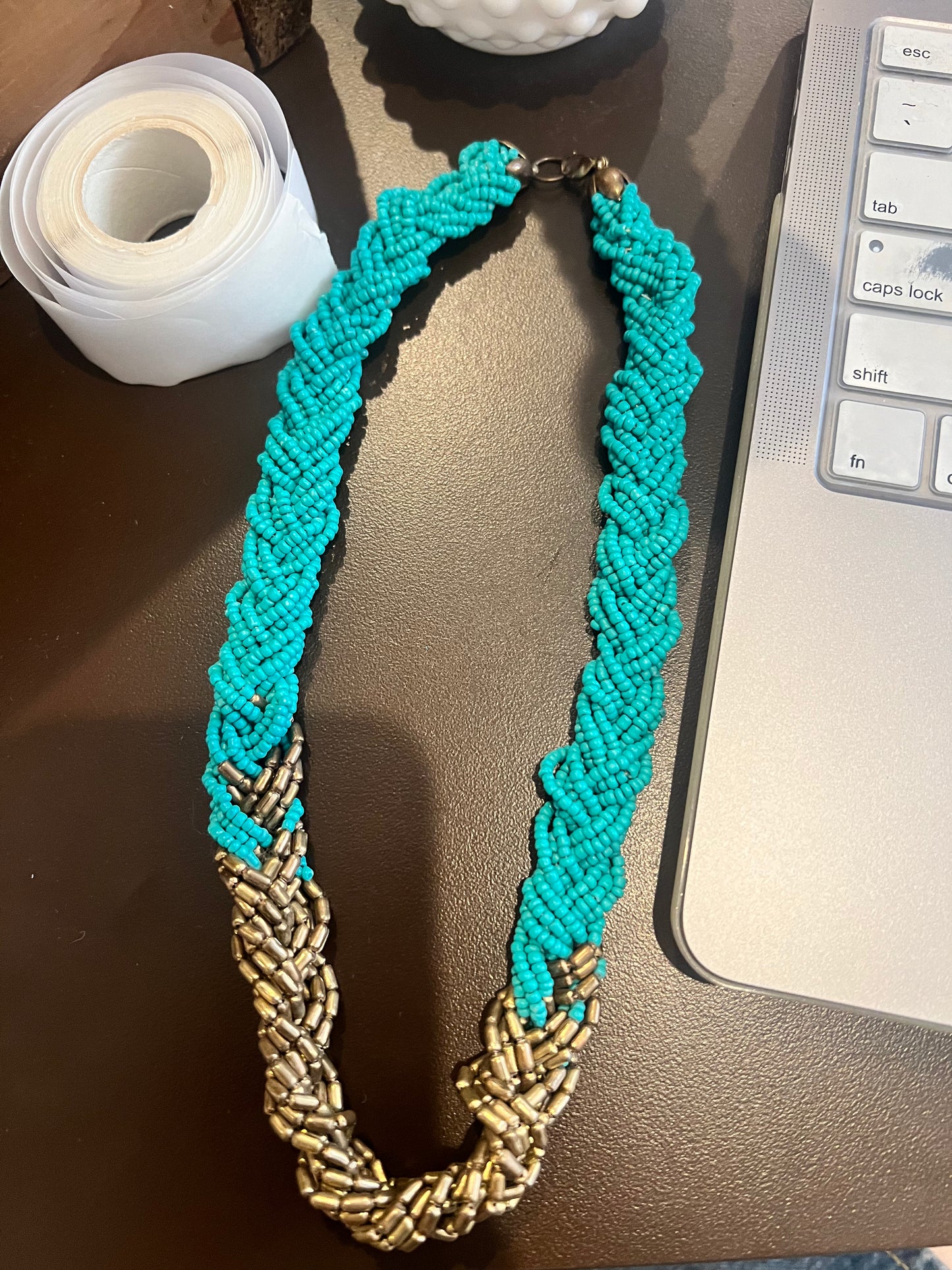 Vintage Turquoise & Gold Braided Necklace