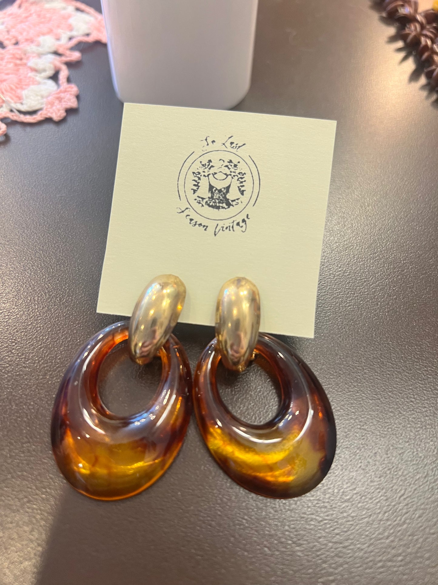 Vintage Gold Tone Tortoise Shell Earrings