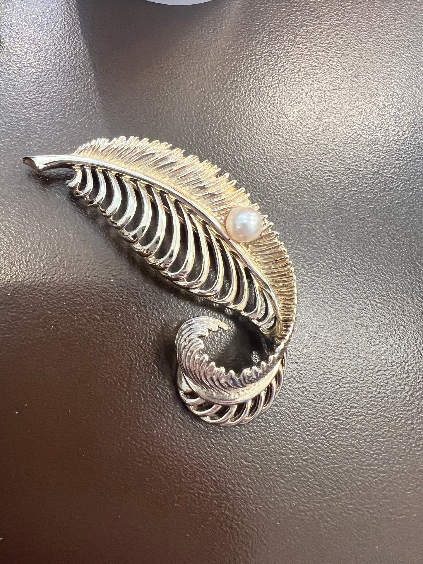 Vintage Marboux Feather w/ Pearl Brooch