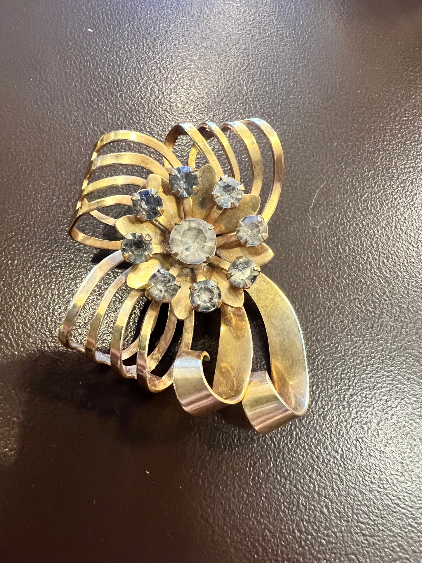 Vintage Rhinestone Brooch w/ Ribbon