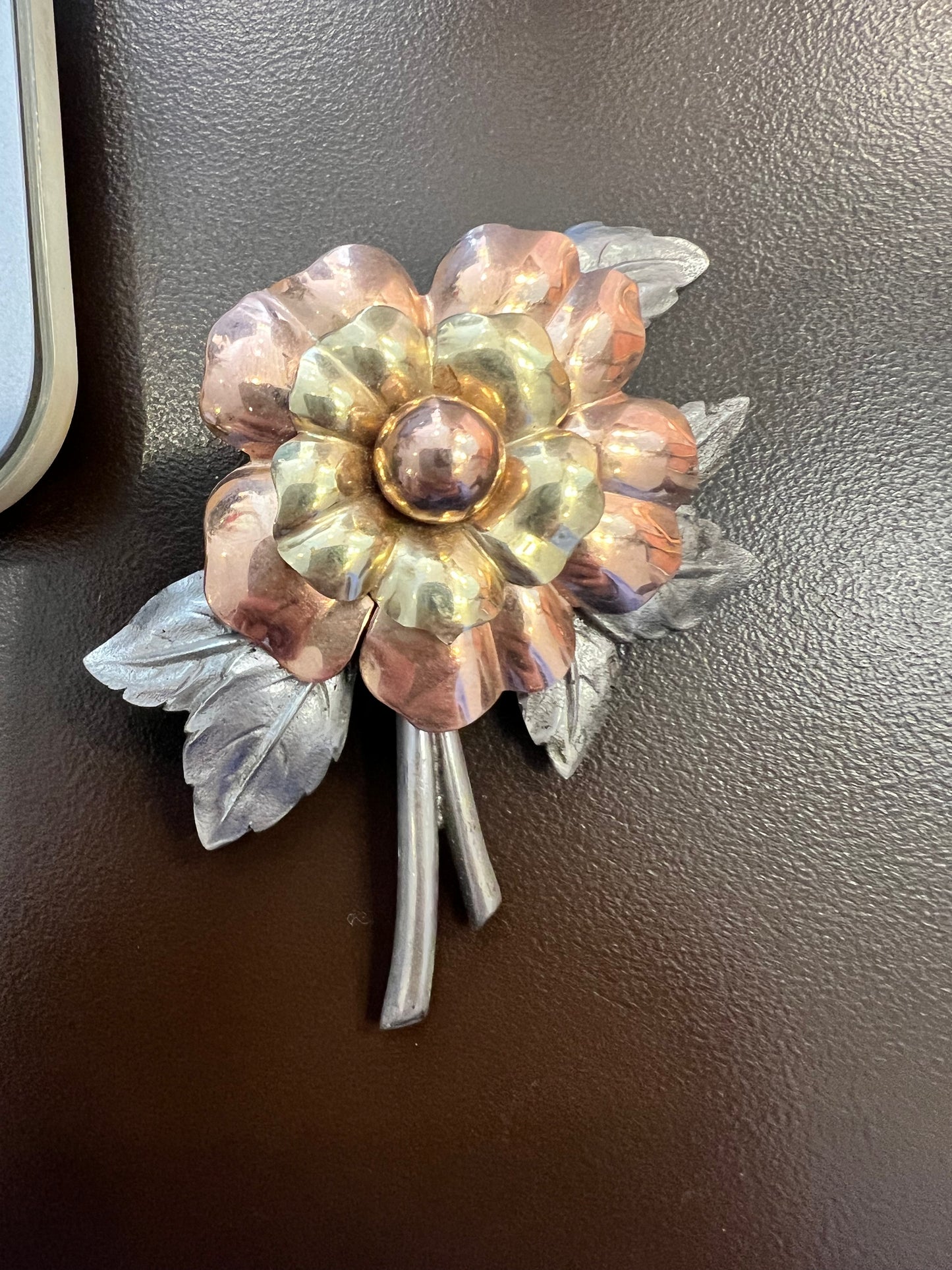 Vintage Taylord Sterling and Gold Filled Flower Brooch
