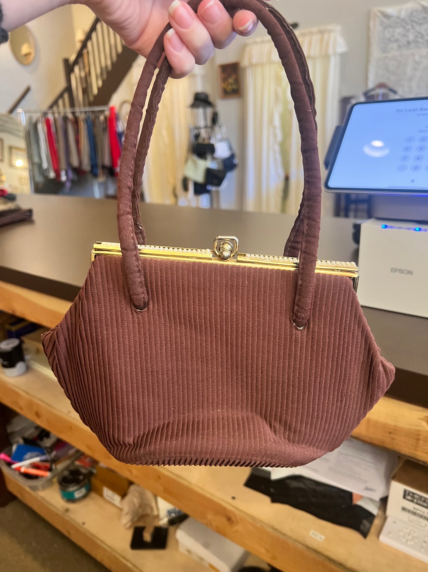 Vintage Handbag w/ Pearl Bead Accent