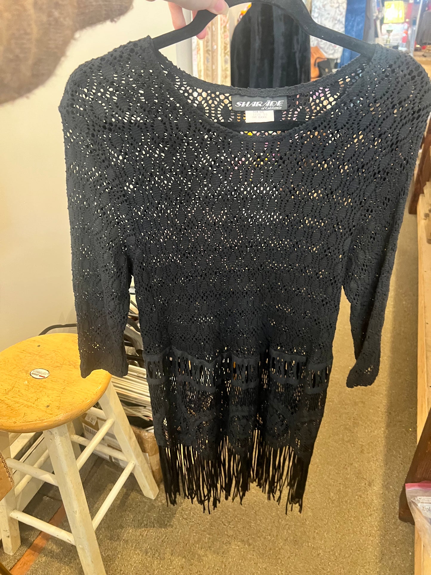 80s Sharade of California Crochet Fringe Top/Tunic