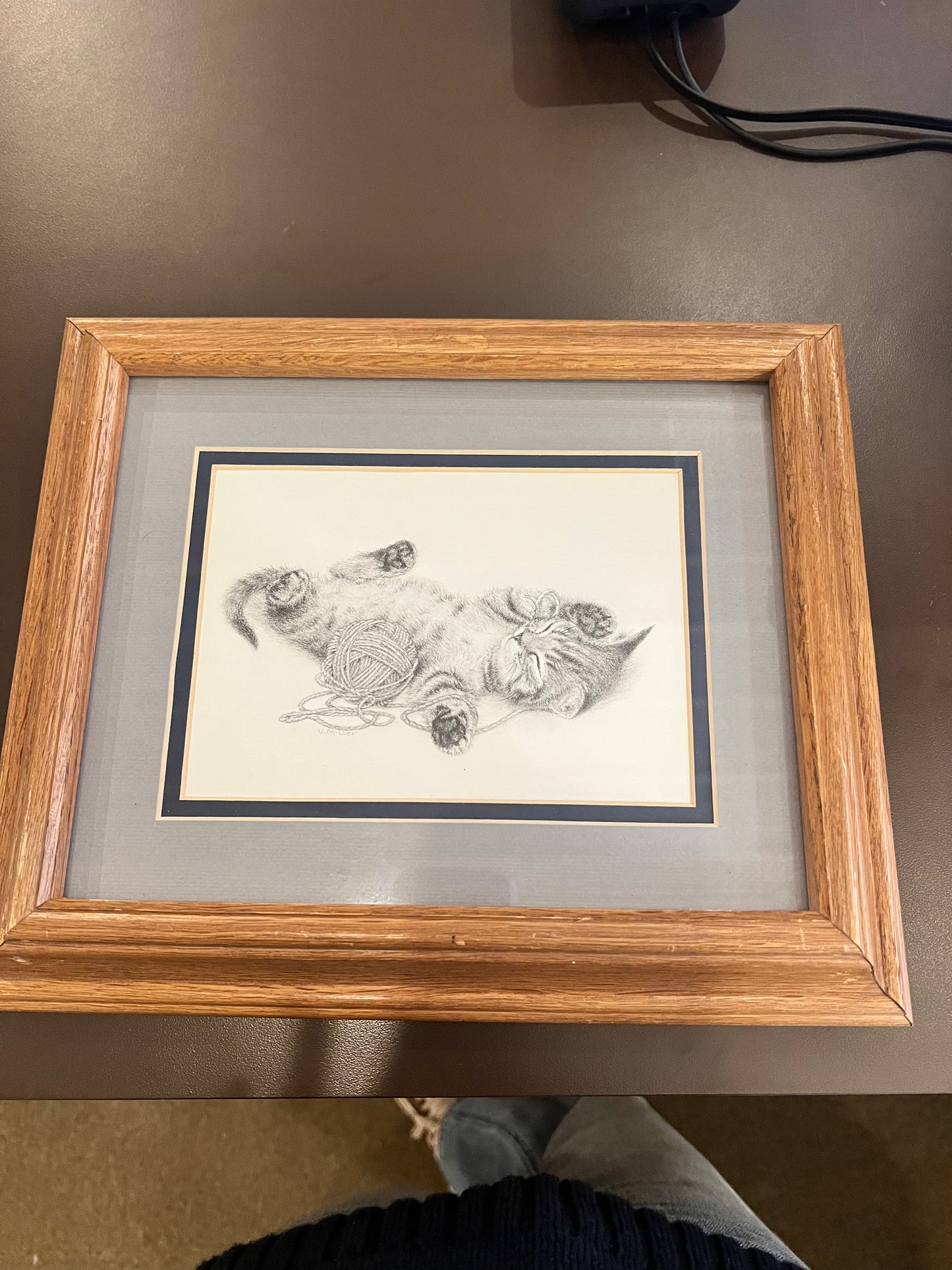 Vintage Virginia Miller Kitten Sketch Print Frame