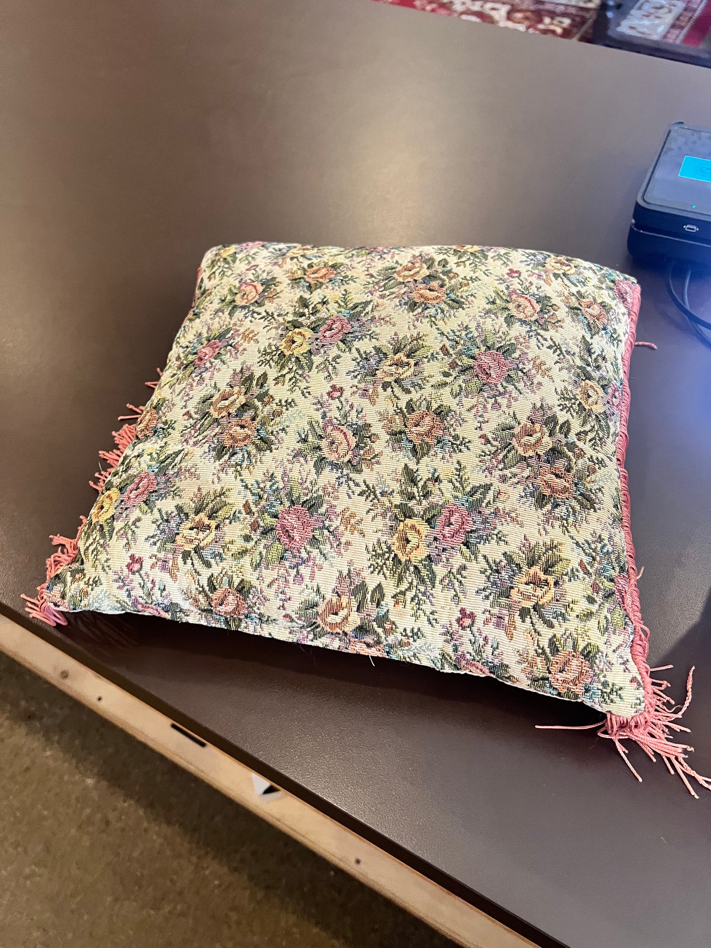 Vintage Floral Tapestry w/ Fringe Pillow