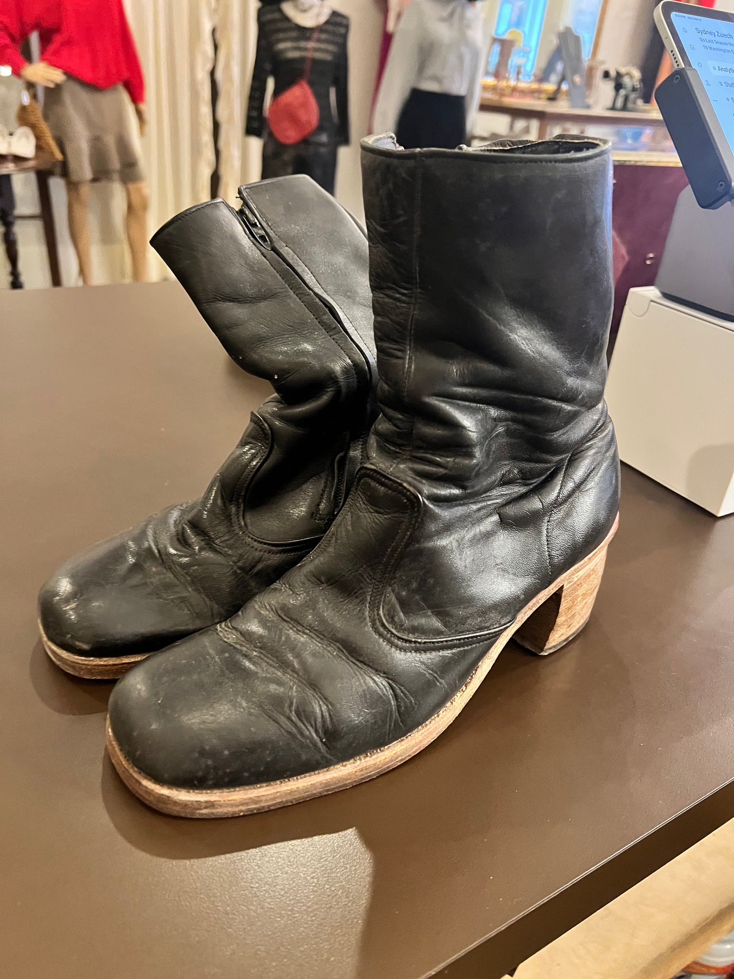 70s Wooden Heel Leather Boots