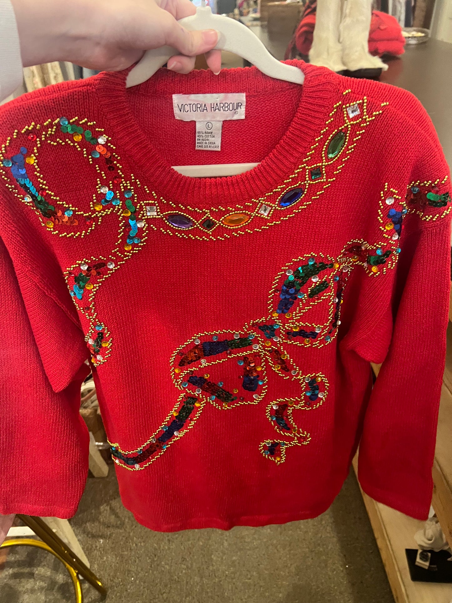 80s/90s Victoria Harbour Christmas Bow Jewel Sweater
