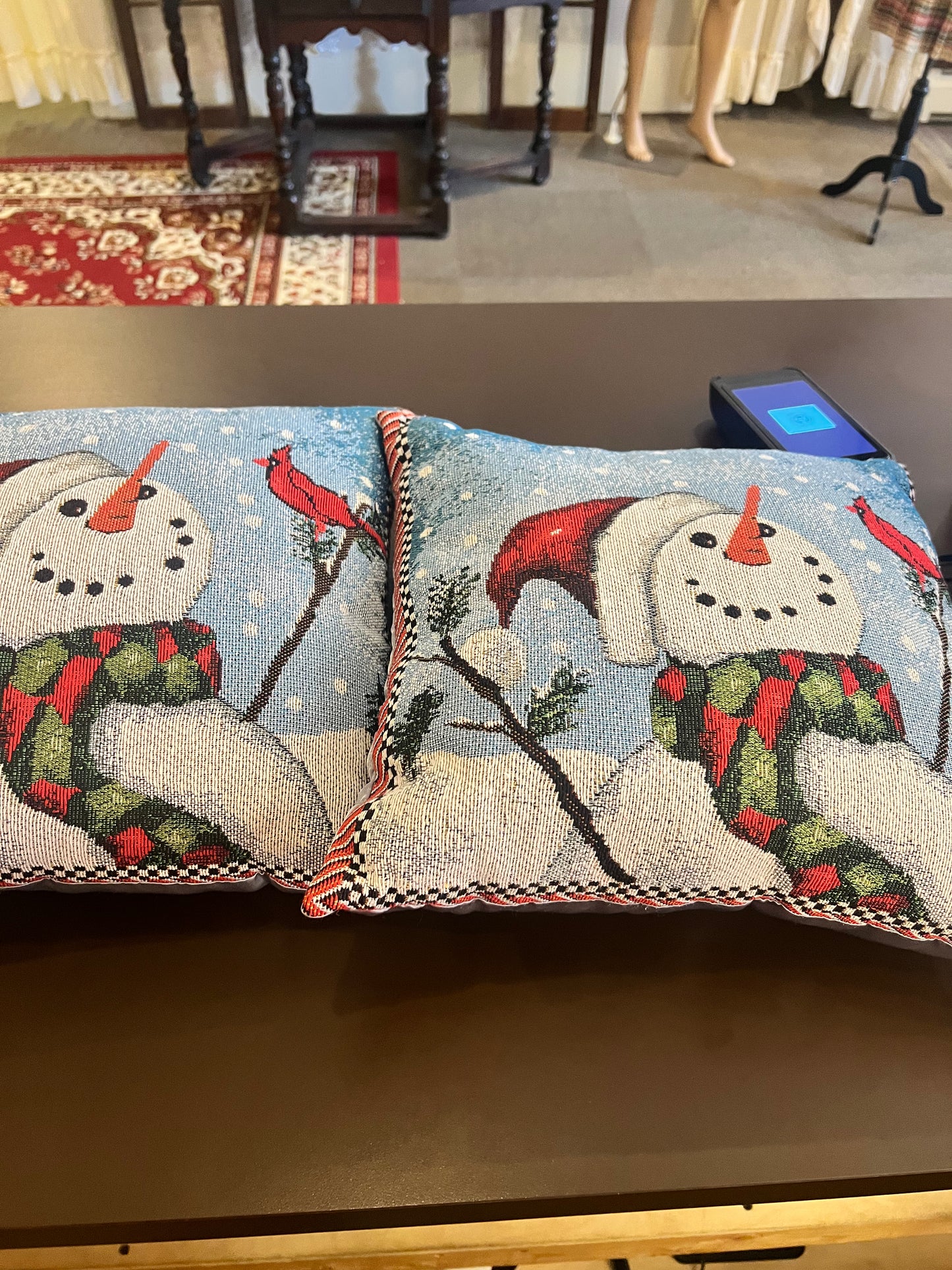 Vintage Tapestry Snowman Pillows