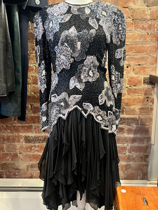 90s Oleg Cassini Beaded Evening Dress