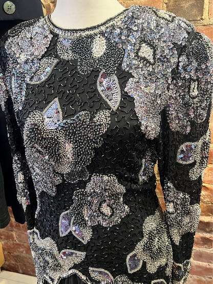 90s Oleg Cassini Beaded Evening Dress