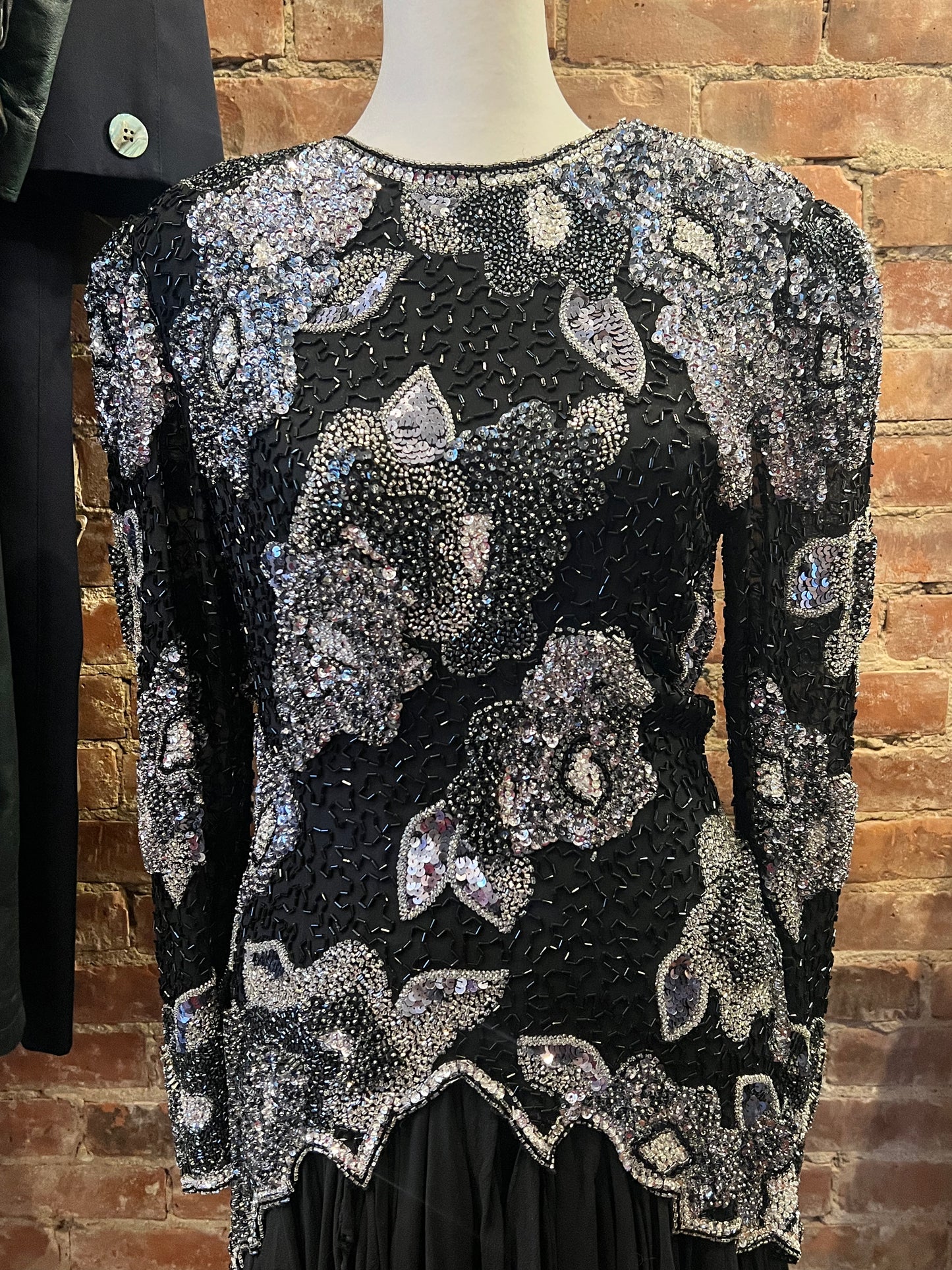 90s Oleg Cassini Beaded Evening Dress