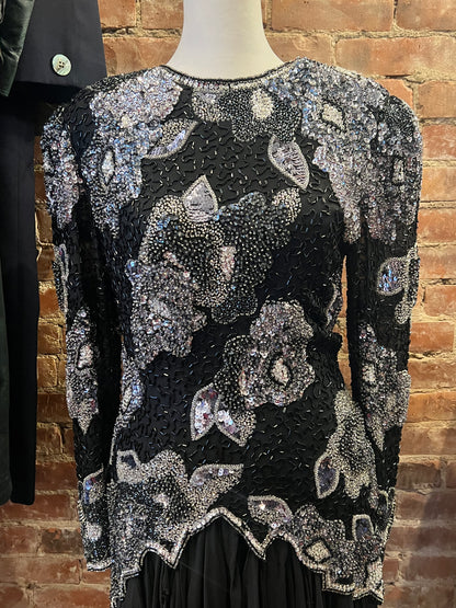 90s Oleg Cassini Beaded Evening Dress