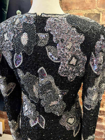 90s Oleg Cassini Beaded Evening Dress